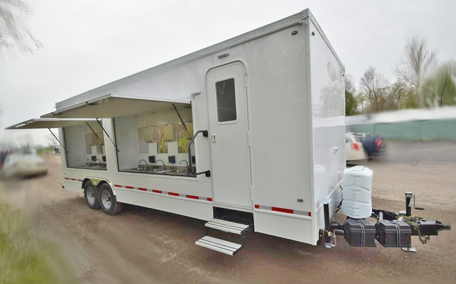 16 station handwashing trailer with sleeper open